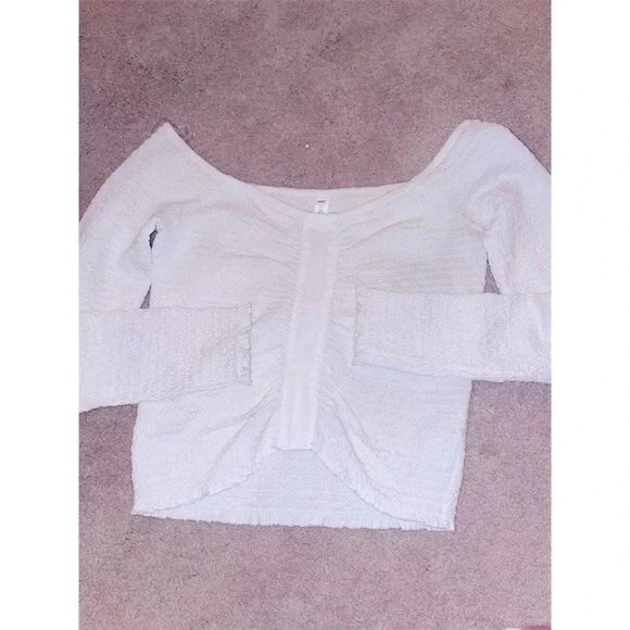 BP Women's White Ruched Long Sleeve crop top Size M - Picture 2 of 6